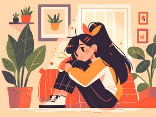 Girl Relaxing in Cozy Room