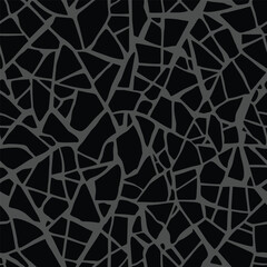 Terrazzo flooring seamless fragments pattern in black colors. Texture of mosaic floor with debris marble stones. Tile with pebbles and stone. Cracked, shattered into small pieces background. Vector 