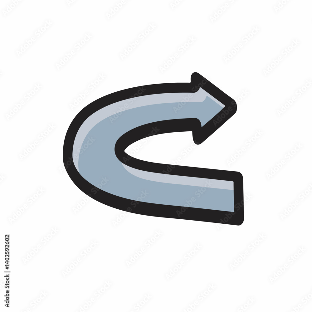 Poster curved arrow points right isolated white background simple