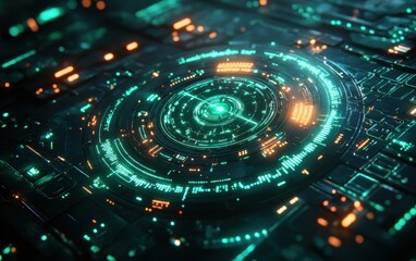 Futuristic Radar Screen Interface with Green Digital Map and Scanning Targets