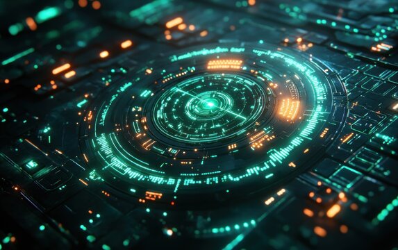 Futuristic Radar Screen Interface with Green Digital Map and Scanning Targets