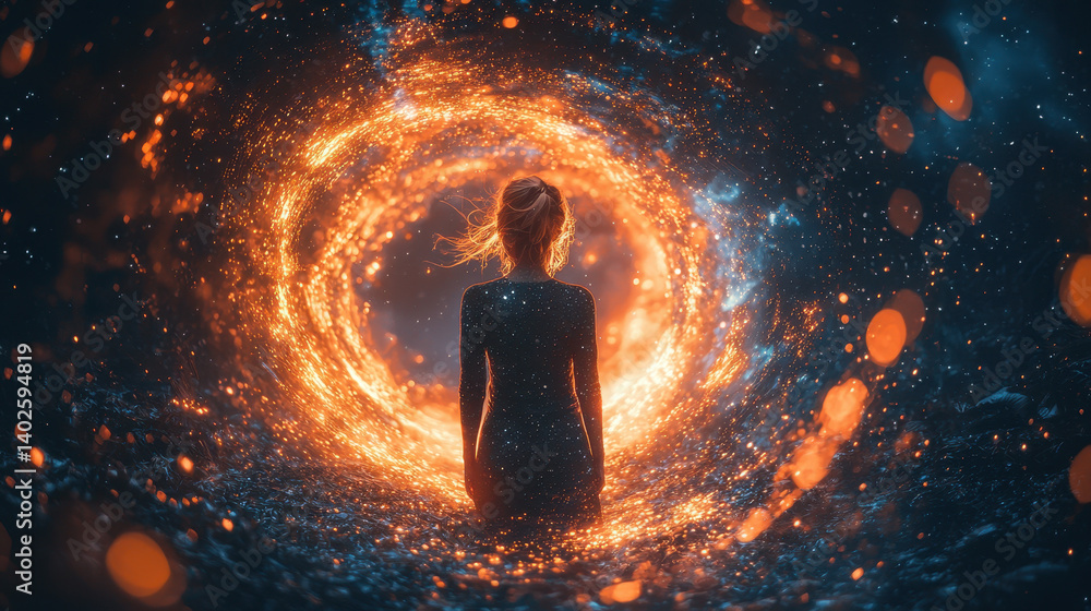 Aufkleber human figure immersed in swirling digital vortex of code and data, symbolizing information overload