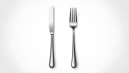 Knife and Fork on White Background