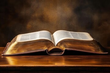 Golden Edged Open Book on Wooden Table in Cozy Atmosphere