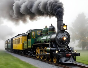 Historic Steam Train in Fog