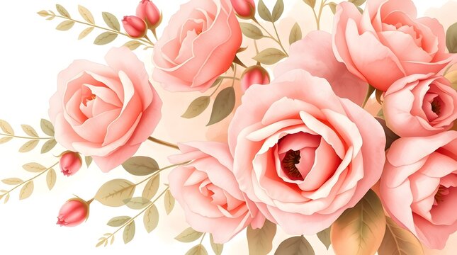 A delightful bouquet of soft pink garden roses in full bloom, showcasing their delicate petals and verdant leaves