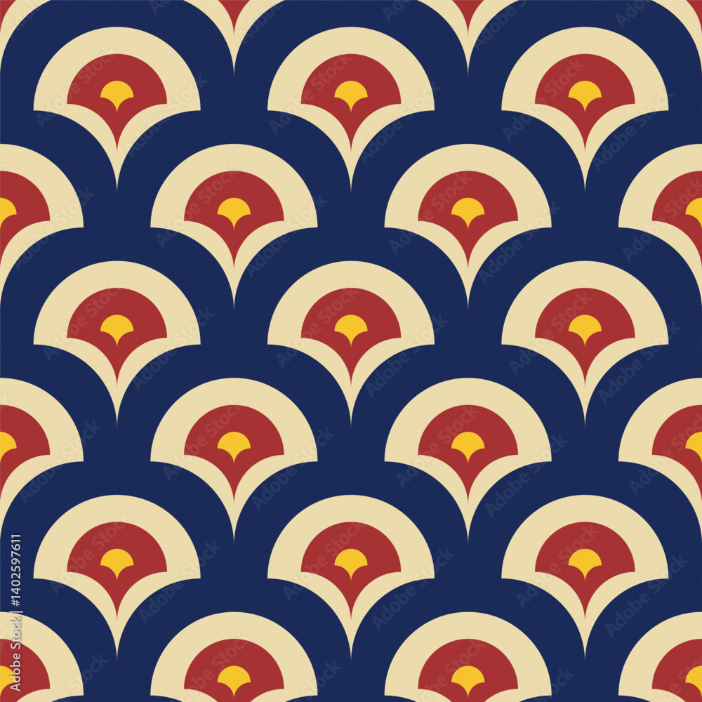 Poster abstract geometric pattern, seamless abstract circle pattern background with retro colors