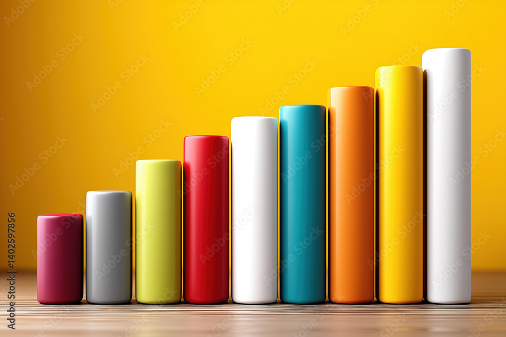 Poster colorful cylindrical objects arranged ascending order create vibrant visual representation of growth