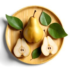 Juicy Yellow Pears on Bamboo Tray