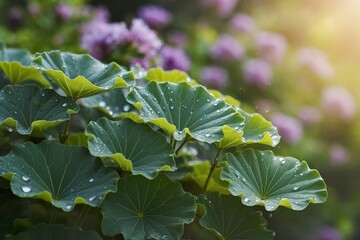 vibrant green leaves are intricately layered against a blurred backdrop