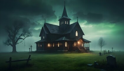 Eerie Church at Night