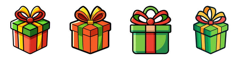 Collection of Four Colorful Cartoon Gift Boxes with Bows