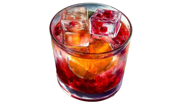 World Buckfast Day Vibrant watercolor of a refreshing cocktail with ice cubes