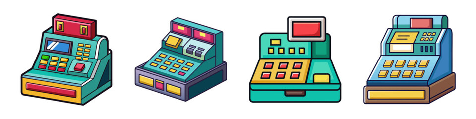 Collection of Retro Style Cash Registers Illustration for Retail Business