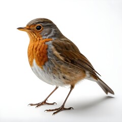 Fototapeta premium European Robin Bird on White Background