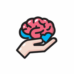 Hand presents mental brain anatomical concept illustration graphic