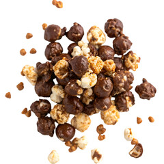 Obraz premium Chocolate popcorn isolated on transparent background