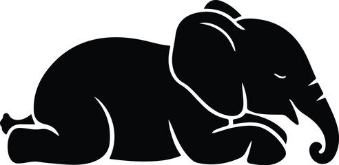 Cute Baby Elephant Line Drawing Silhouette Minimalist Elephant Silhouette Outline Vector