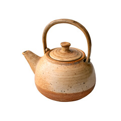 Clay teapot isolated on transparent background