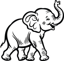 Cute Baby Elephant Line Drawing Silhouette Minimalist Elephant Silhouette Outline Vector