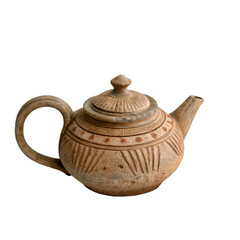 Clay teapot isolated on transparent background