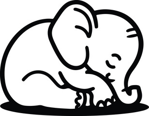 Cute Baby Elephant Line Drawing Silhouette Minimalist Elephant Silhouette Outline Vector