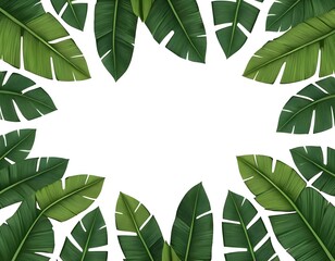 Tropical Banana Leaves Frame, White Background