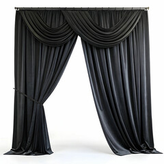 Luxurious Opened black Curtain Isolated on White Background