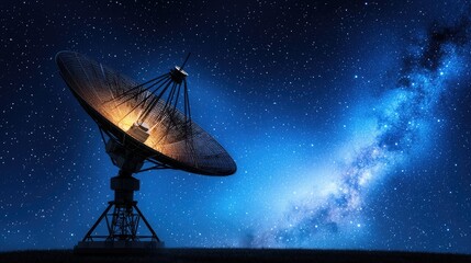 Exploring cosmic signals satellite dish observing stars space digital art night sky astronomical concepts