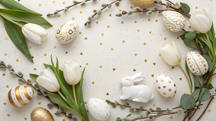 Easter party concept with copyspace in the middle