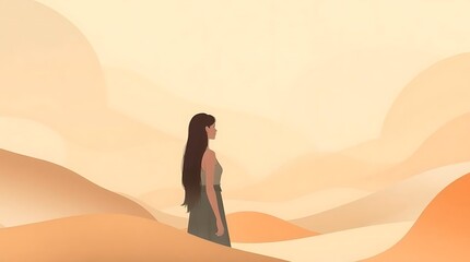 Minimalist Desert Landscape with Woman Standing