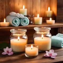 Relaxing Spa Scene with Candles and Towels