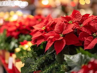 Poinsettia display at market