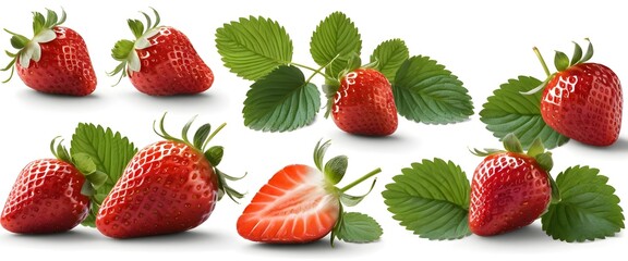 Fresh Juicy Strawberries with Green Leaves