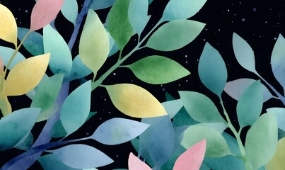 tree with leaves nighttime seamless watercolor, Generative AI