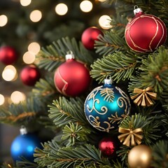 Obraz premium Close-up of Ornamented Christmas Tree Branches