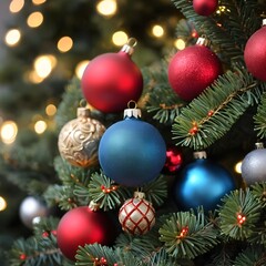 Christmas Ornaments on Decorated Tree