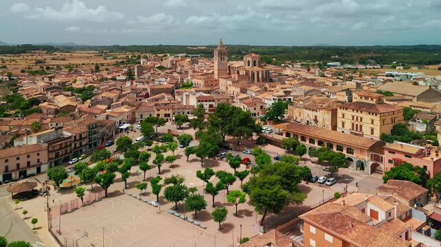 Aerial view of the Sineu town in Mallorca, Balearic islands, Spain.