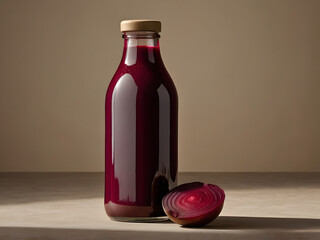 bottle of beetroot juice, healthy drink in glass container