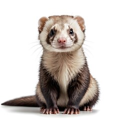 Adorable Young Ferret Posing Against White Background