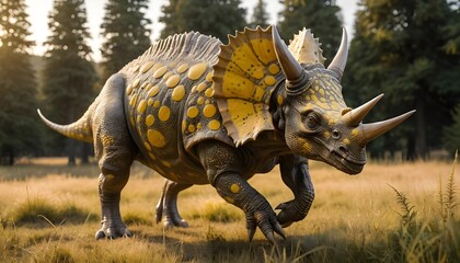 Fototapeta premium Triceratops Dinosaur in Prehistoric Landscape