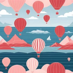 Poster Hot Air Balloons Over Coastal Mountains and Ocean