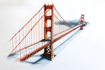 Artistic Sketch of the Golden Gate Bridge with Detailed Pencil Shading