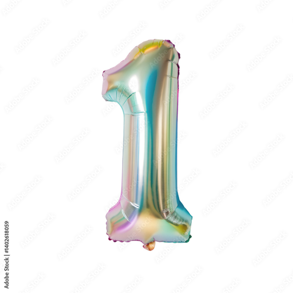 Fototapete iridescent inflatable number 1 isolated on transparent background