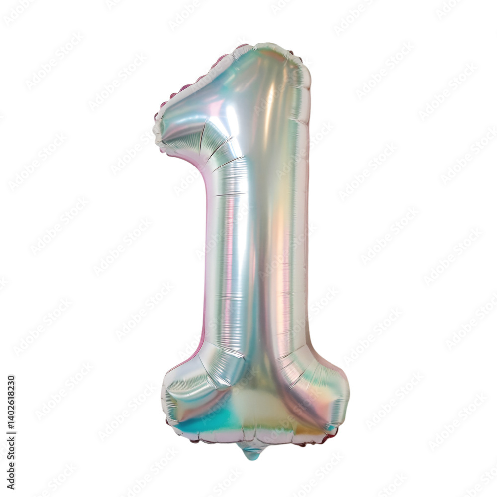 Fototapete iridescent inflatable number 1 isolated on transparent background
