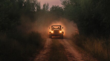 Agricultural machines in motion, tractor with harrow working in wide farm field