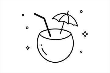 outline drawing coconut drink with straw