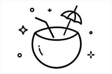 outline drawing coconut drink with straw