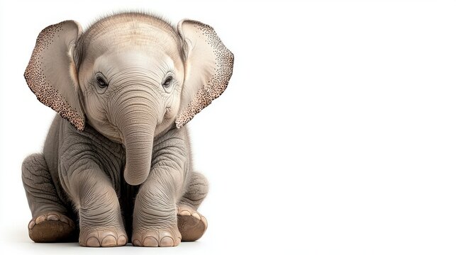 An adorable baby elephant sits patiently against a clean white background perfect for children's books illustrations websites and greeting cards design projects. - Powered by Adobe