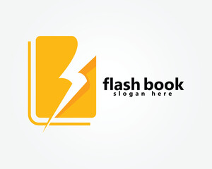 thunder book logo, flash shadow in orange book logo design inspiration